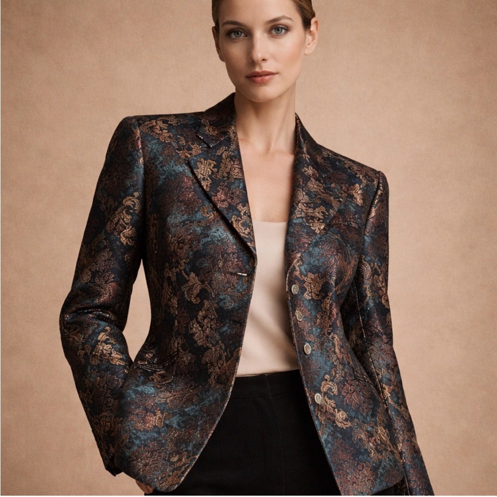 Vintage Earl Rutenberg Brocade Jacket Metallic Floral Statement Blazer Medium